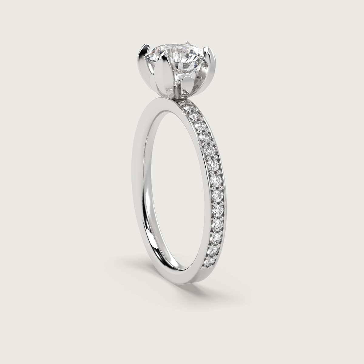 Round Sapphire Fleur de Luce Solitaire Engagement Ring in 18k White Gold