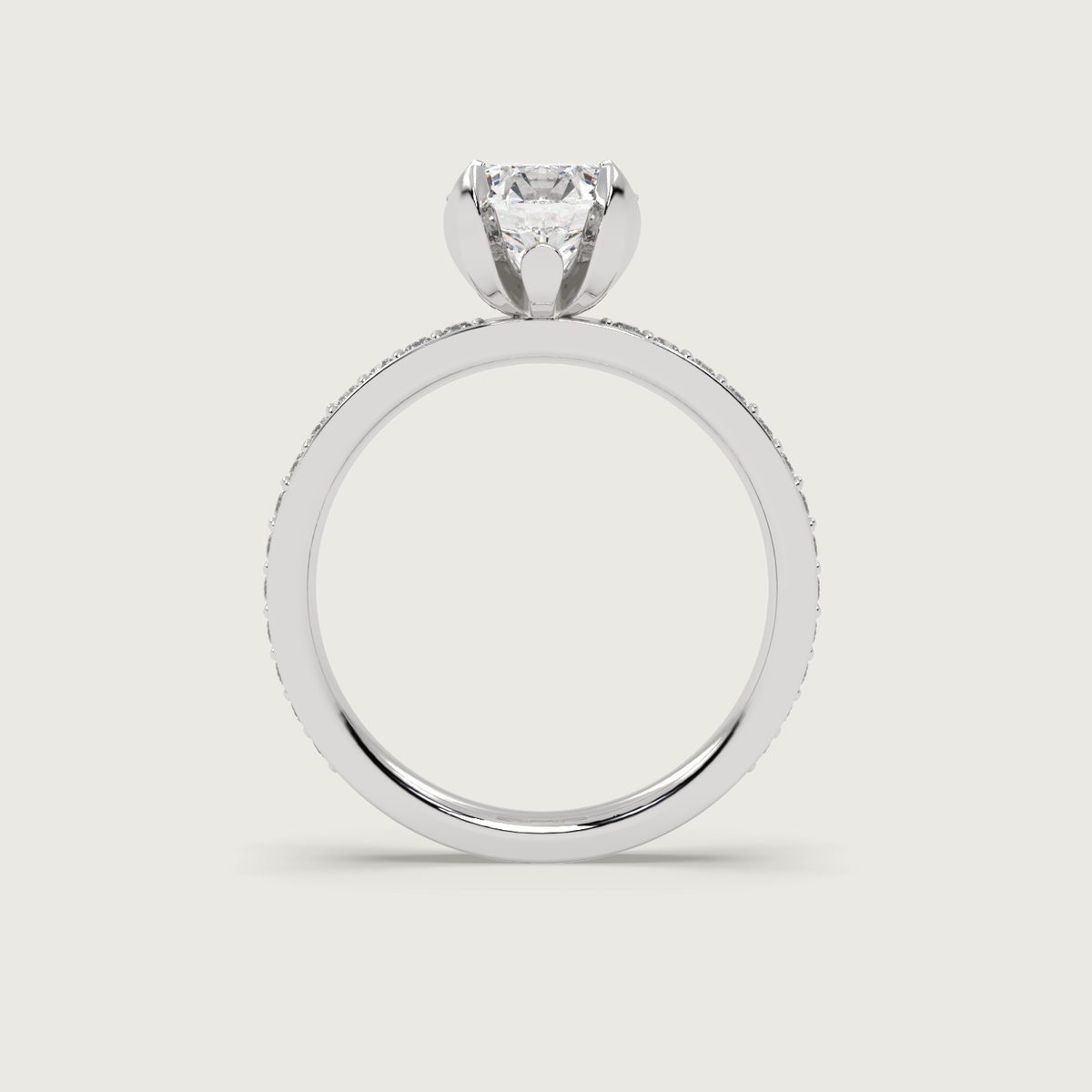 Round Sapphire Fleur de Luce Solitaire Engagement Ring in 18k White Gold
