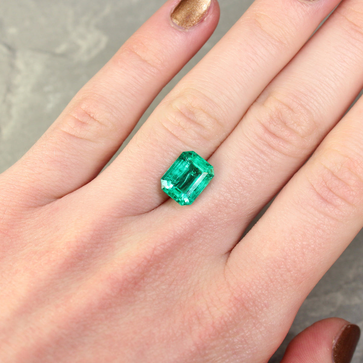 3.62ct Emerald Fleur de Luce Solitaire Engagement Ring in 18k Yellow Gold