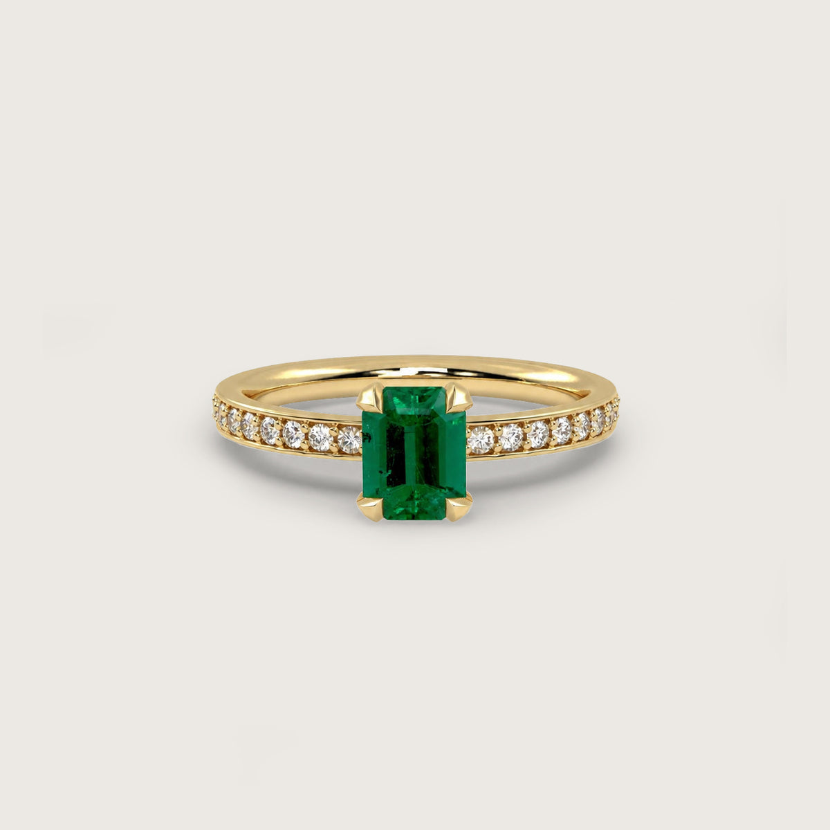 1.05ct Emerald Fleur de Luce Solitaire Engagement Ring in 18k Yellow Gold