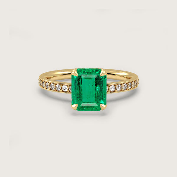 3.62ct Emerald Fleur de Luce Solitaire Engagement Ring in 18k Yellow Gold
