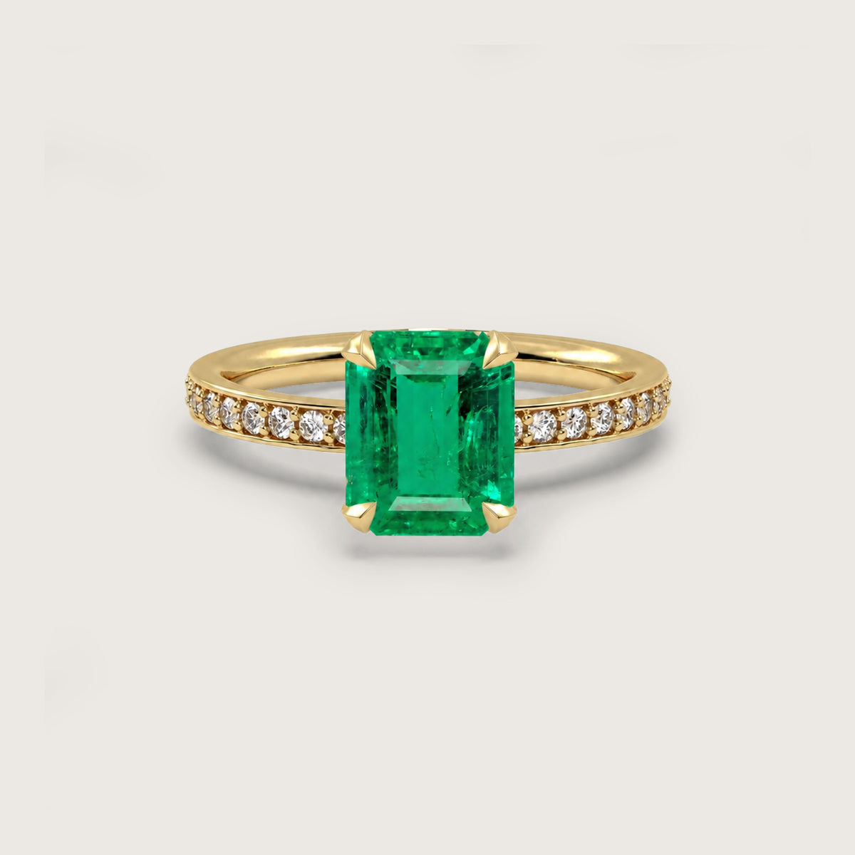 3.62ct Emerald Fleur de Luce Solitaire Engagement Ring in 18k Yellow Gold