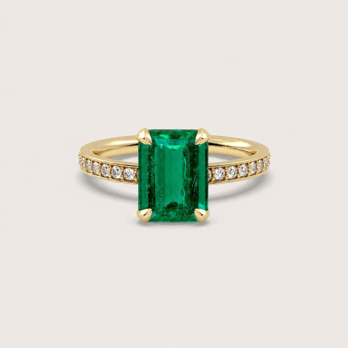 4.93ct Emerald Fleur de Luce Solitaire Engagement Ring in 18k Yellow Gold