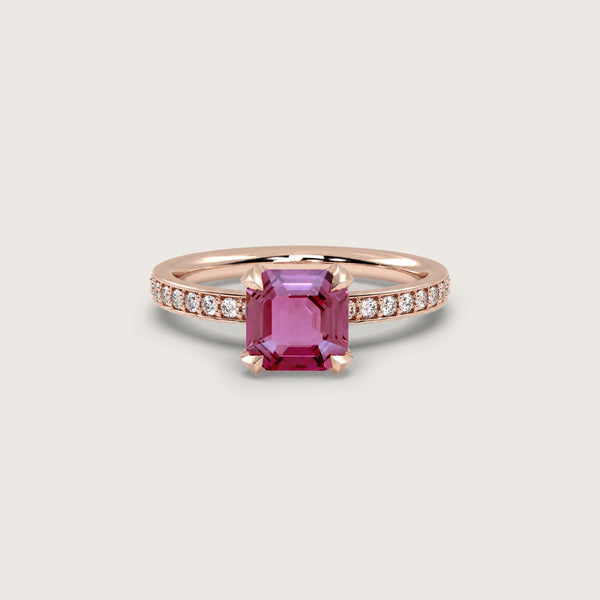 Purple Sapphire Fleur de Luce Solitaire Engagement Ring in 18k Rose Gold