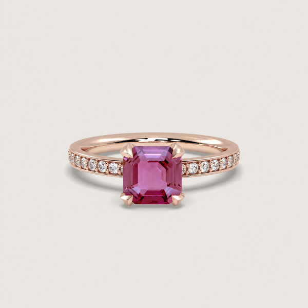 Purple Sapphire Fleur de Luce Solitaire Engagement Ring in 18k Rose Gold