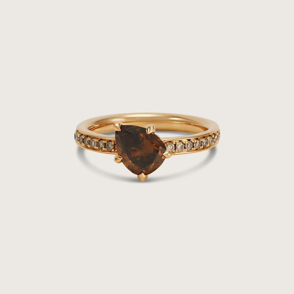 Fleur de Luce Pear Brown Diamond Solitaire Ring with Pavé Band in 18k Rose Gold