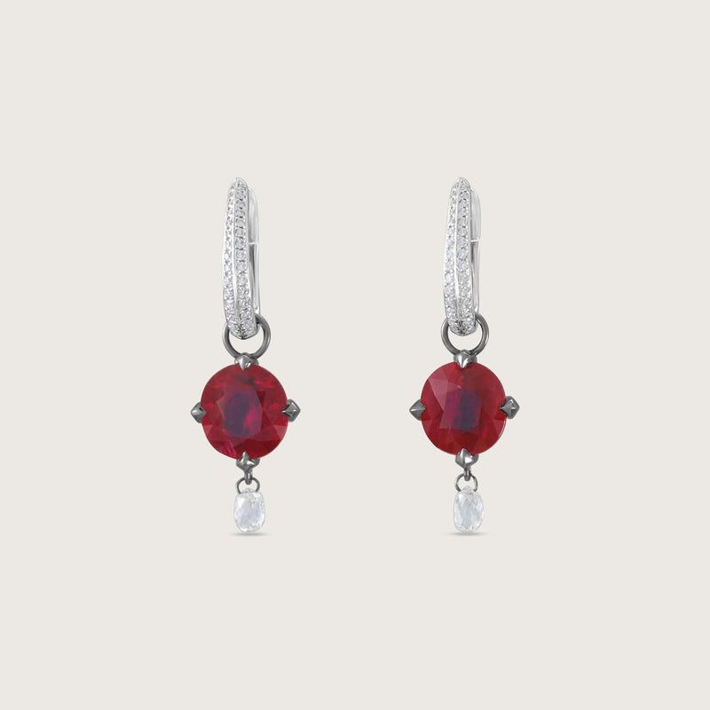 Fleur de Luce Ruby Earring Drops in Blackened 18k White Gold