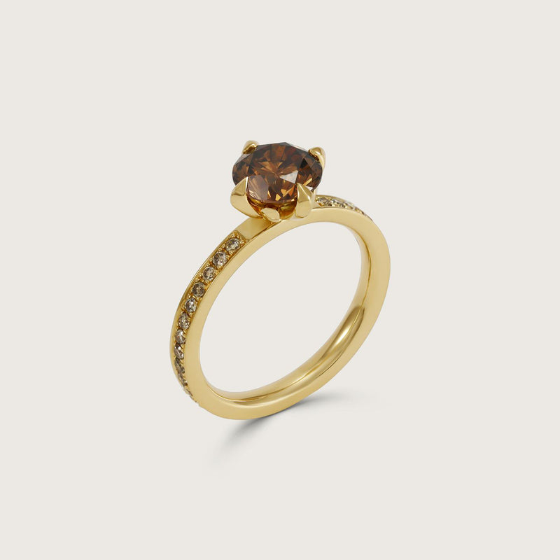 Fleur de Luce Orangy Brown Diamond Ring in 18k Yellow Gold