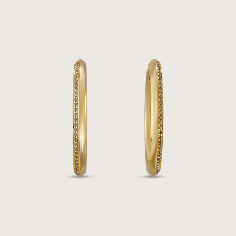 Brown Diamond Knife Edge Hoop Earrings in 18k Yellow Gold