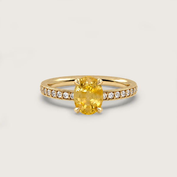 2.19ct Yellow Sapphire Fleur de Luce Solitaire Engagement Ring in 18k Yellow Gold