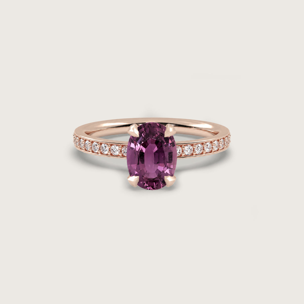 3.26ct Purple Sapphire Fleur de Luce Solitaire Engagement Ring in 18k Rose Gold