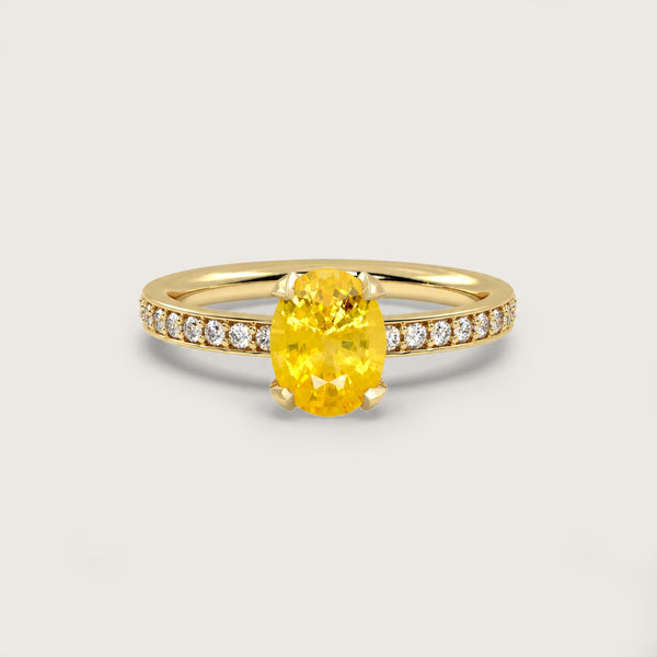 2.65ct Yellow Sapphire Fleur de Luce Solitaire Engagement Ring in 18k Yellow Gold