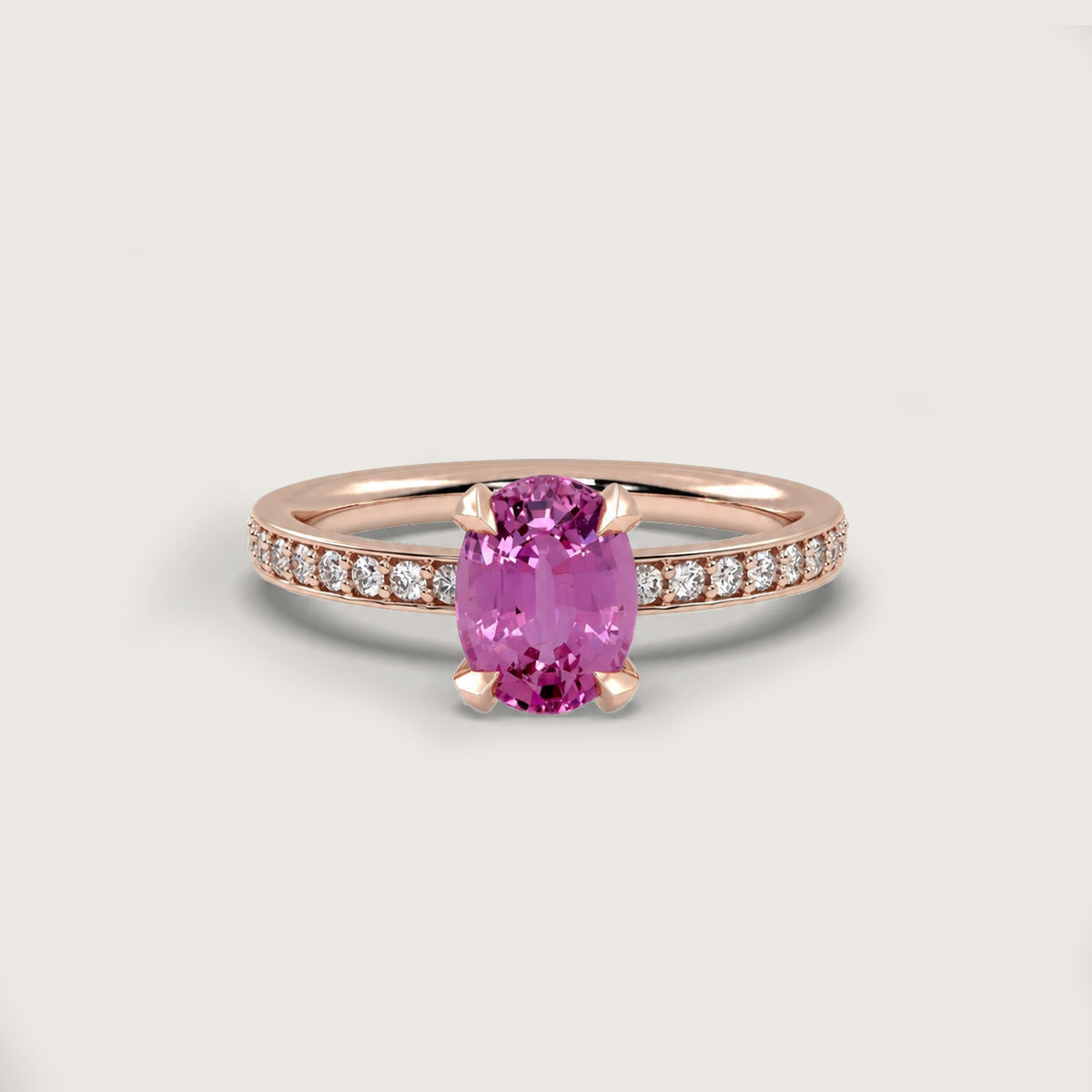 Pink Sapphire Fleur de Luce Solitaire Engagement Ring in 18k Rose Gold
