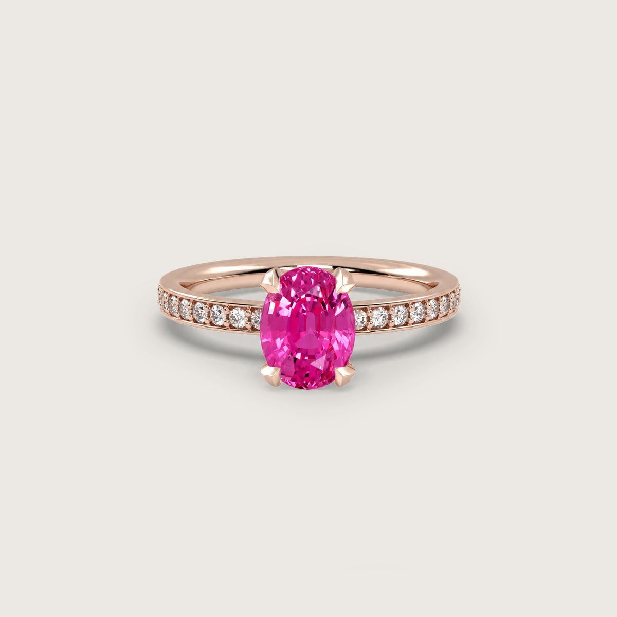3.04ct Pink Sapphire Fleur de Luce Solitaire Engagement Ring in 18k Rose Gold