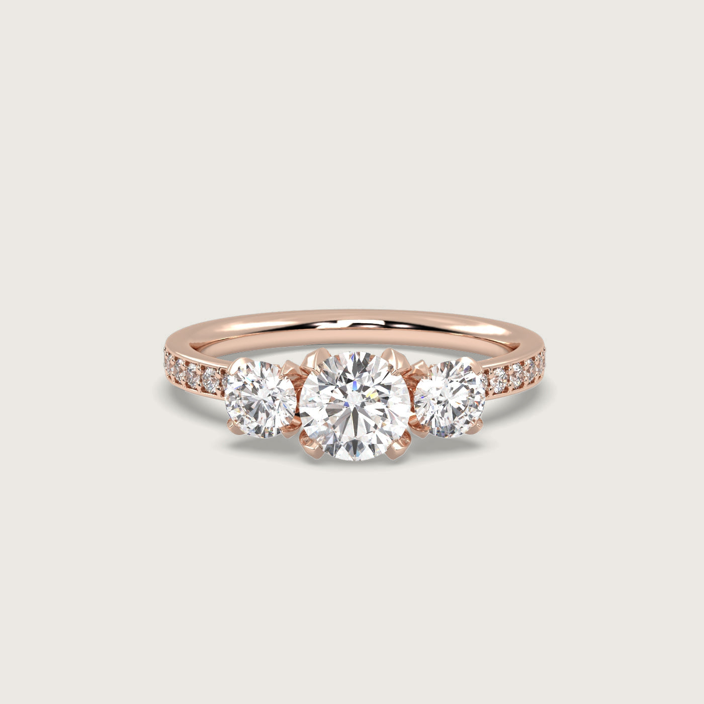 Diamond Trilogy Engagement Ring with Pavé Band in Fleur de Luce Setting