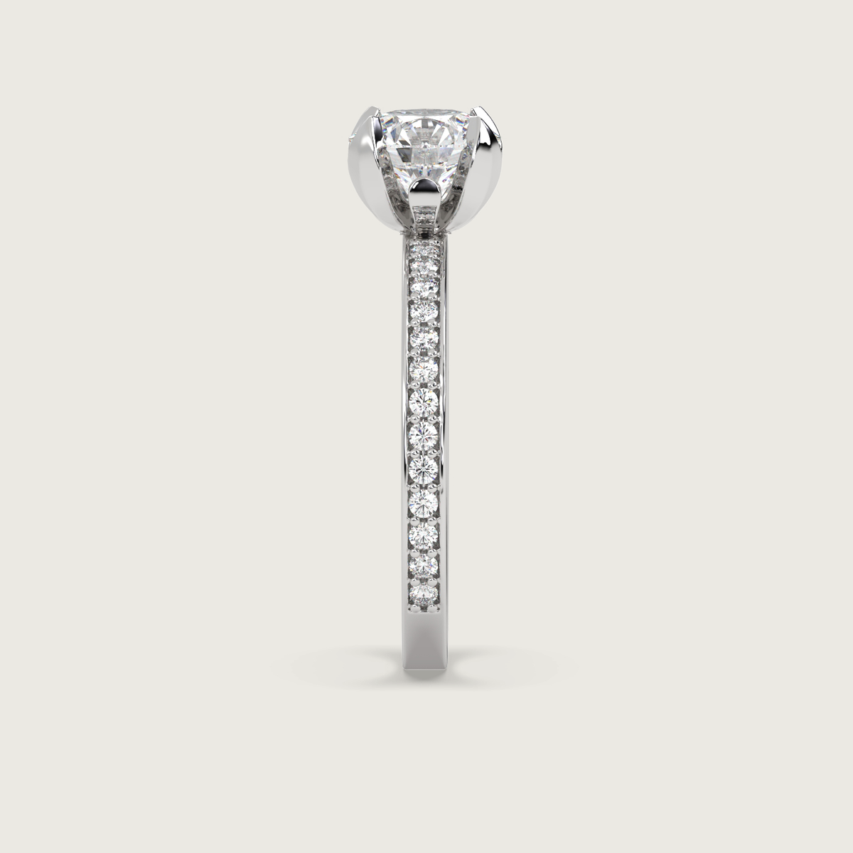 Round Sapphire Fleur de Luce Solitaire Engagement Ring in 18k White Gold