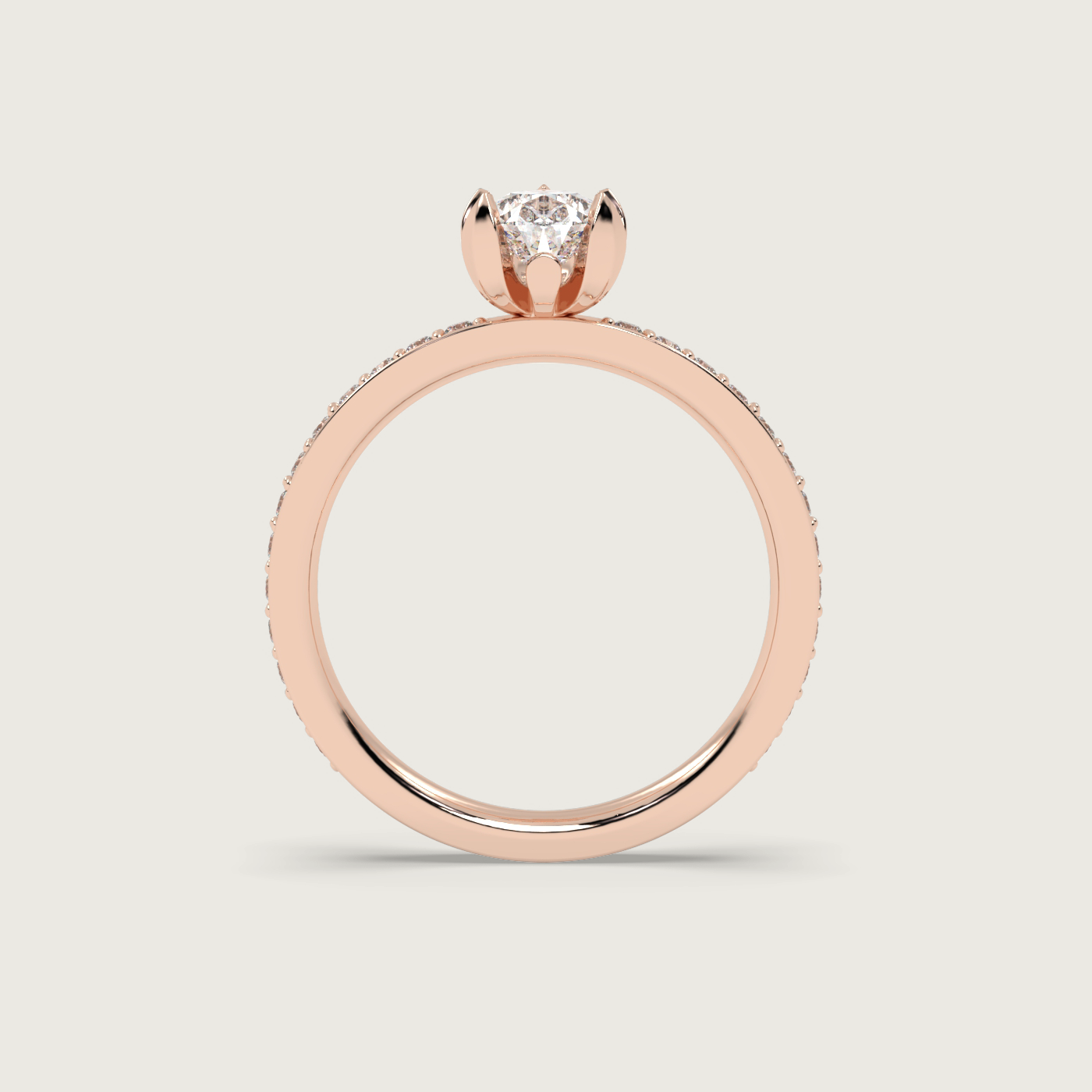 Pear Shape Diamond Solitaire Ring with Pavé Set Band in Fleur de Luce Setting