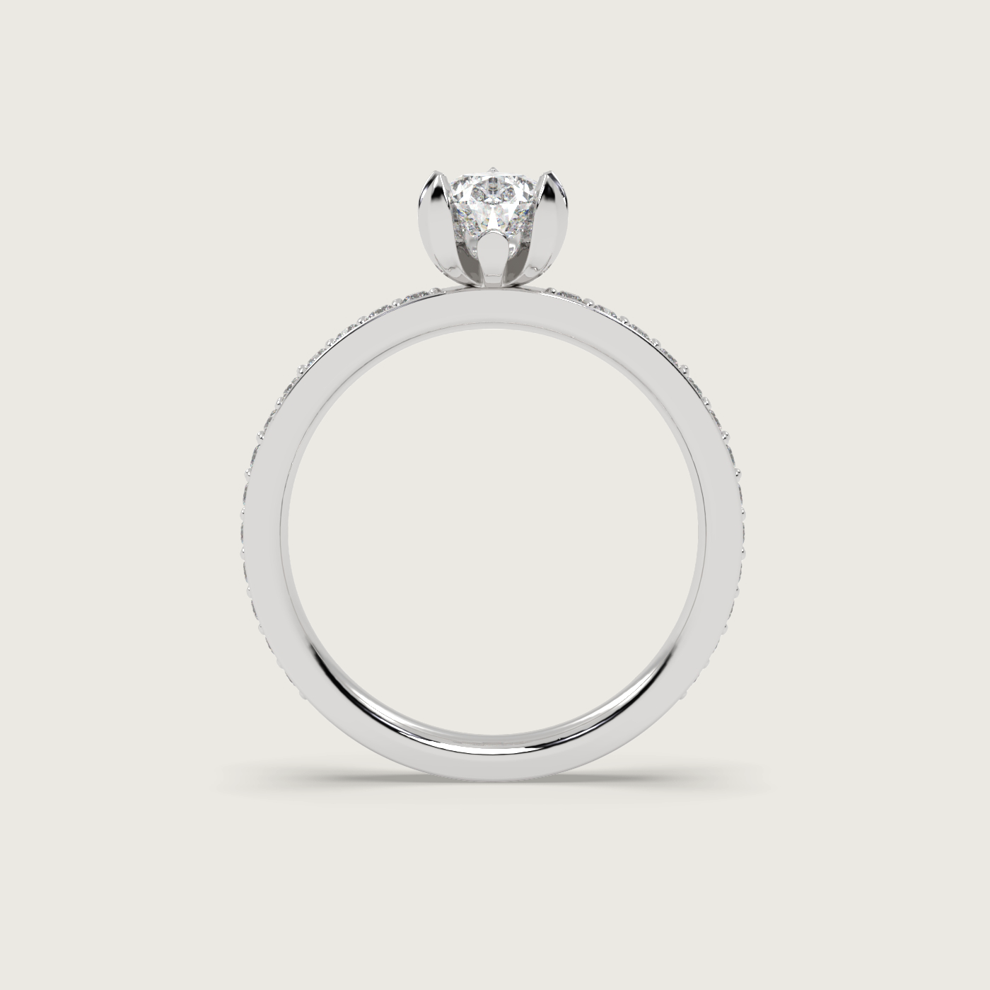 Pear Shape Diamond Solitaire Ring with Pavé Set Band in Fleur de Luce Setting