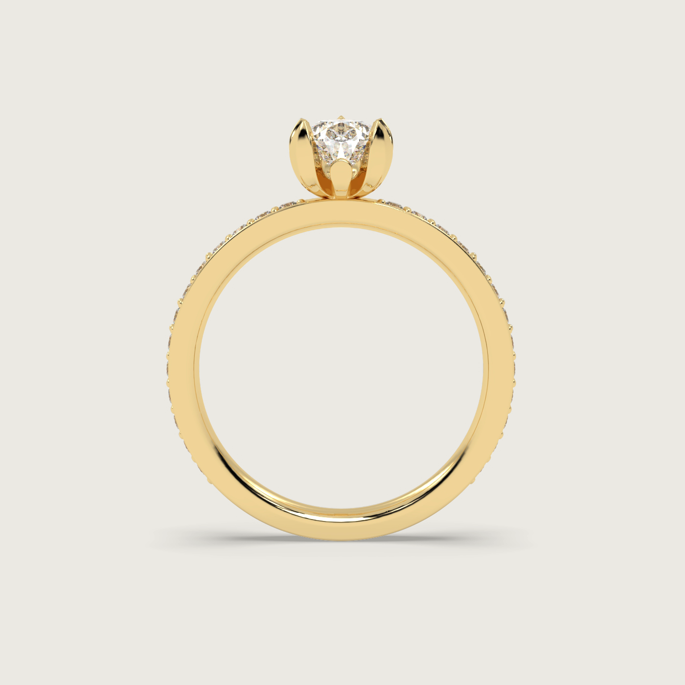 Pear Shape Diamond Solitaire Ring with Pavé Set Band in Fleur de Luce Setting