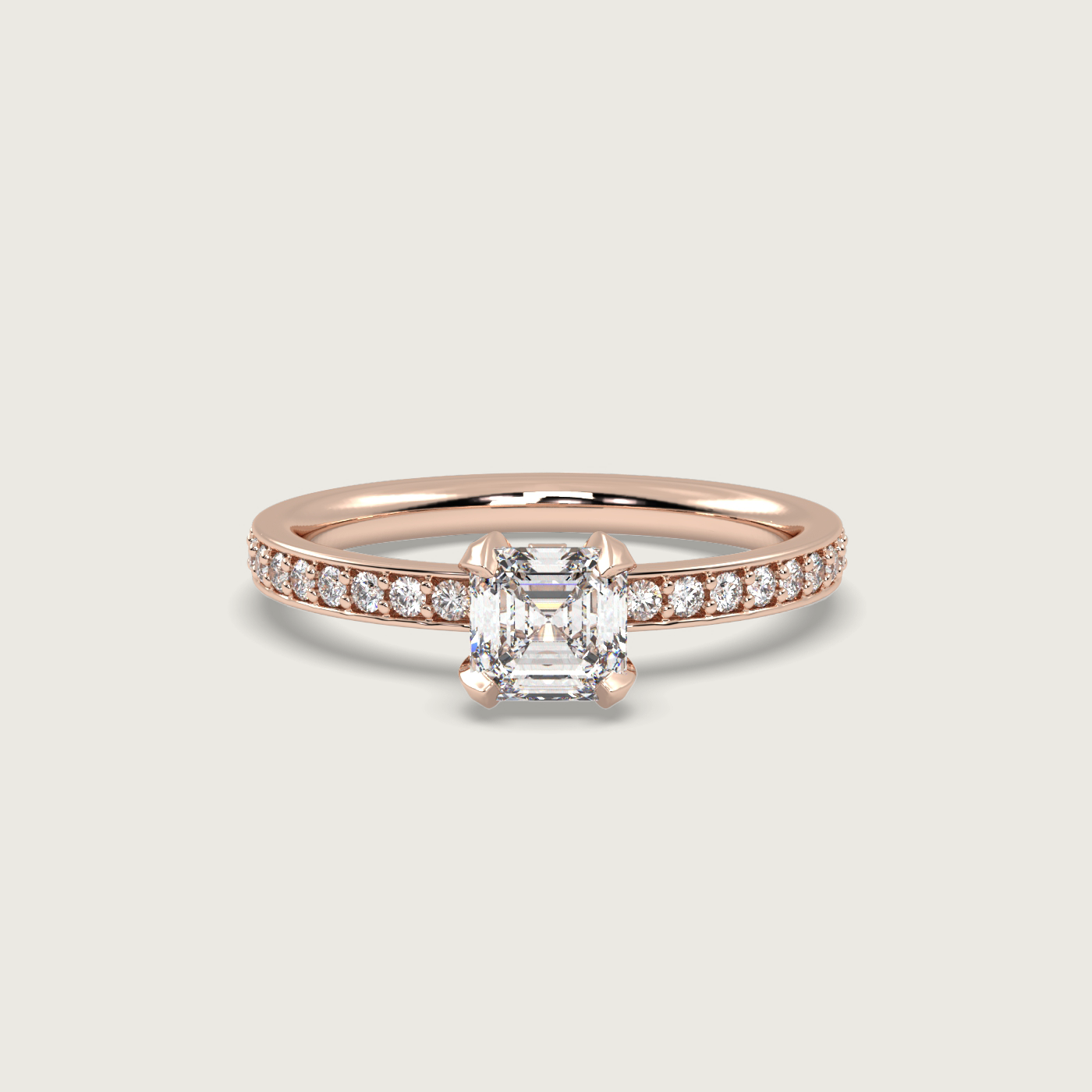 Square Diamond Engagement Ring with Pavé Set Band in Fleur de Luce Setting