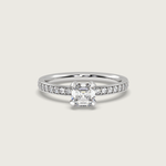 Square Diamond Engagement Ring with Pavé Set Band in Fleur de Luce Setting