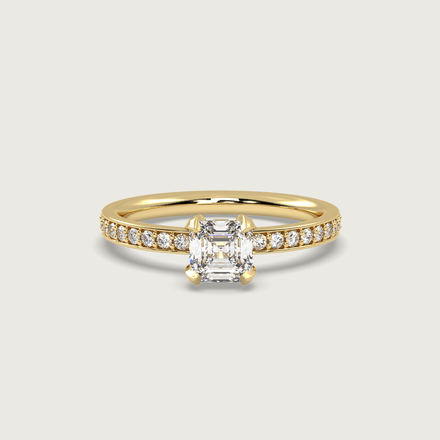 Square Diamond Engagement Ring with Pavé Set Band in Fleur de Luce Setting