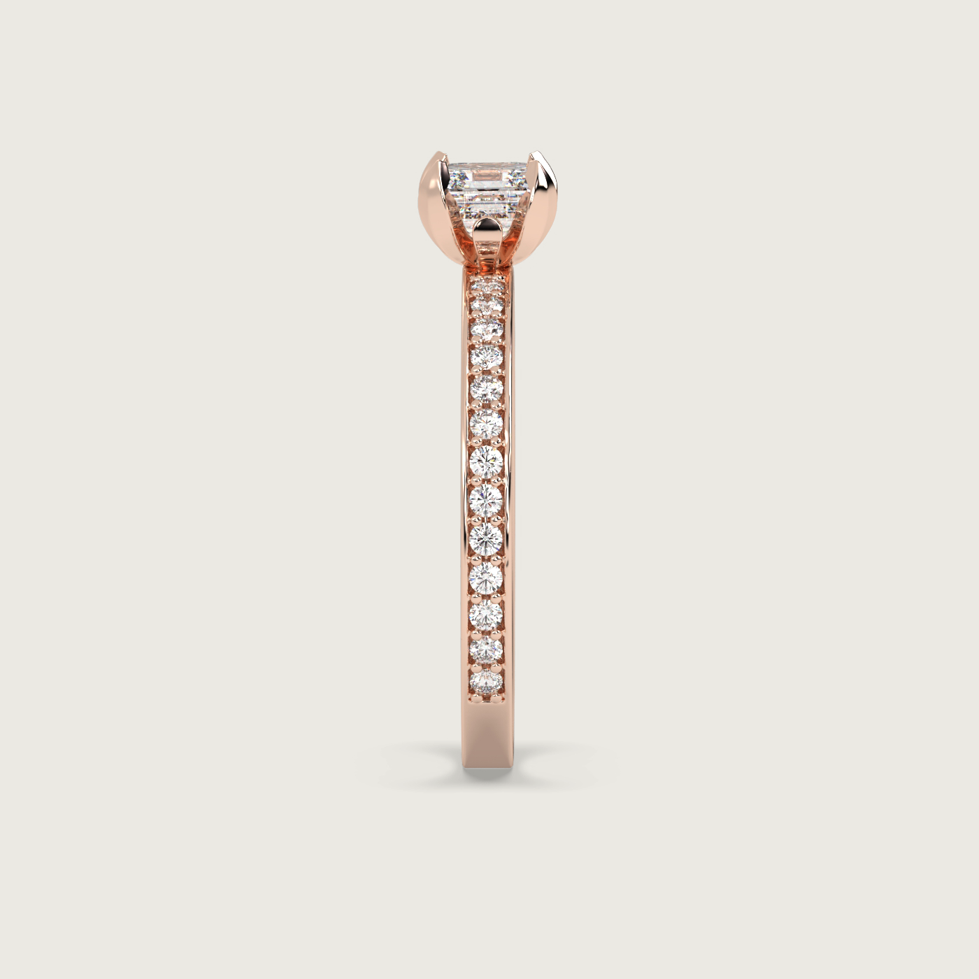 Square Diamond Engagement Ring with Pavé Set Band in Fleur de Luce Setting