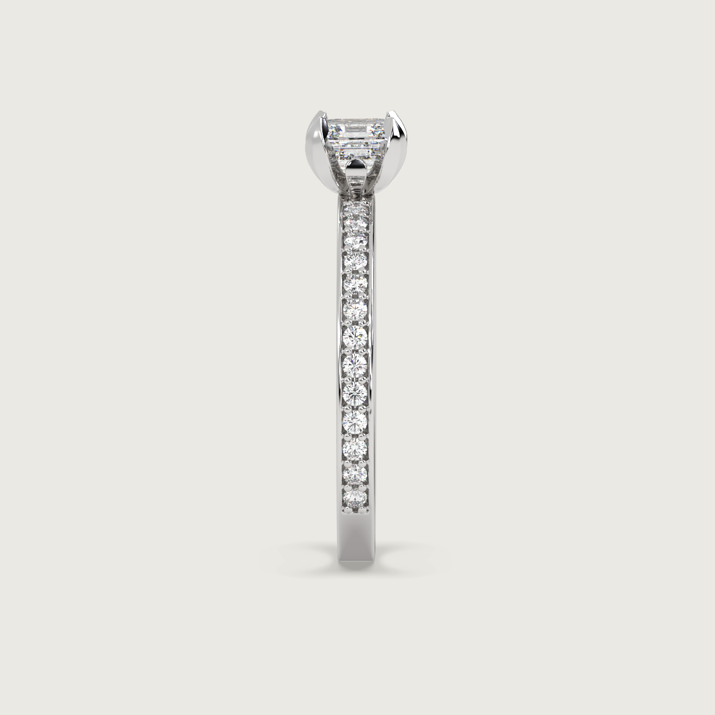 Square Diamond Engagement Ring with Pavé Set Band in Fleur de Luce Setting