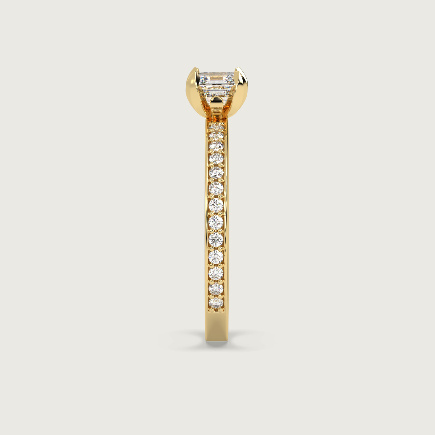 Square Diamond Engagement Ring with Pavé Set Band in Fleur de Luce Setting