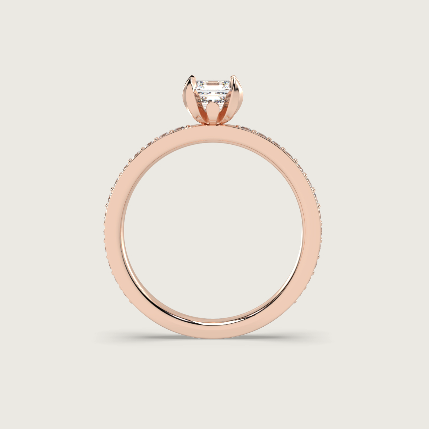 Square Diamond Engagement Ring with Pavé Set Band in Fleur de Luce Setting