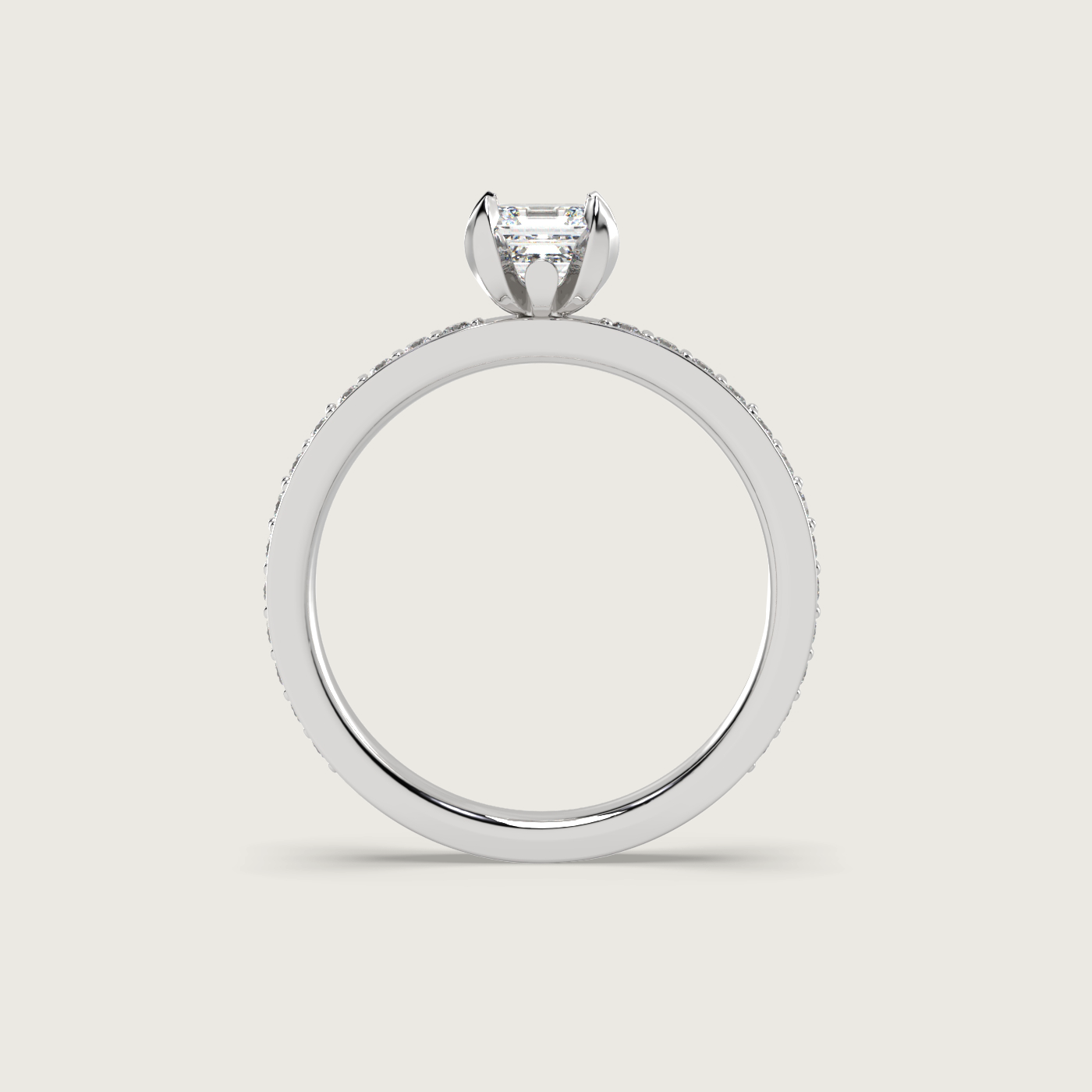 Square Diamond Engagement Ring with Pavé Set Band in Fleur de Luce Setting