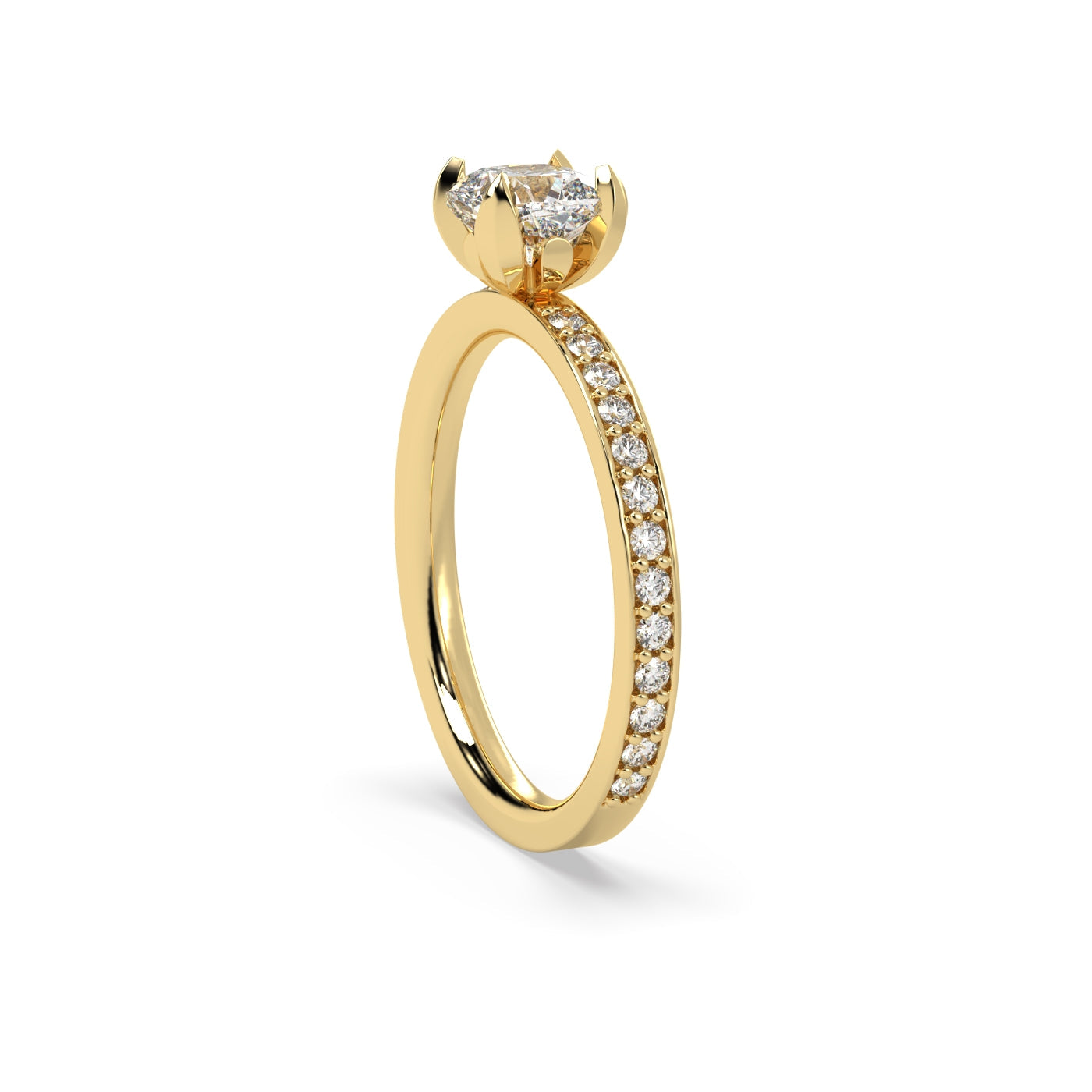 Fleur de Luce 1ct Cushion Diamond Solitaire Engagement Ring with Pavé Set Band