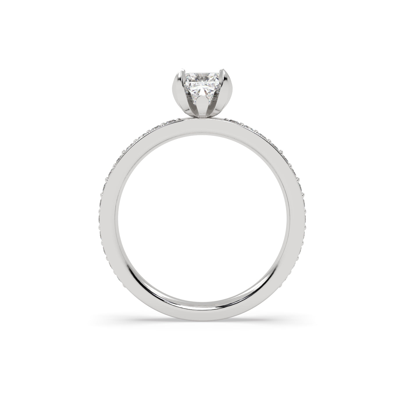 Fleur de Luce 1ct Cushion Diamond Solitaire Engagement Ring with Pavé Set Band