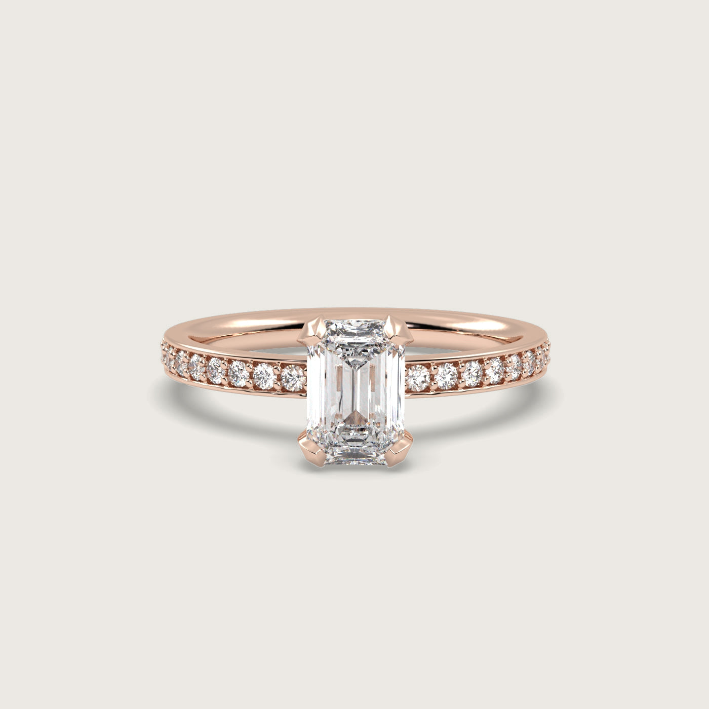 Emerald Cut Diamond Engagement Ring with Pavé Set Band in Fleur de Luce Setting