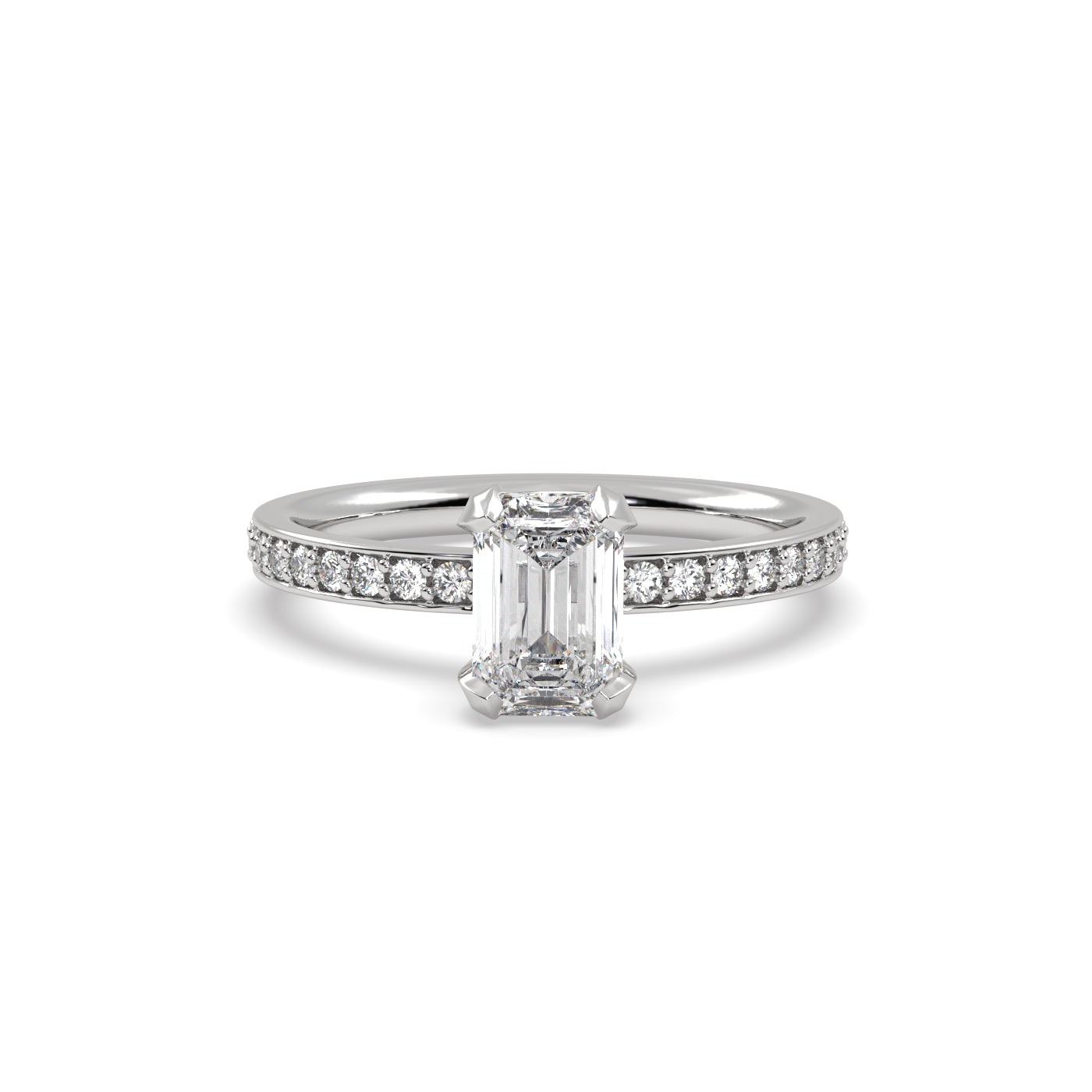 Fleur de Luce 1ct Emerald Cut Diamond Solitaire Engagement Ring with Pavé Set Band
