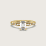 Emerald Cut Diamond Engagement Ring with Pavé Set Band in Fleur de Luce Setting