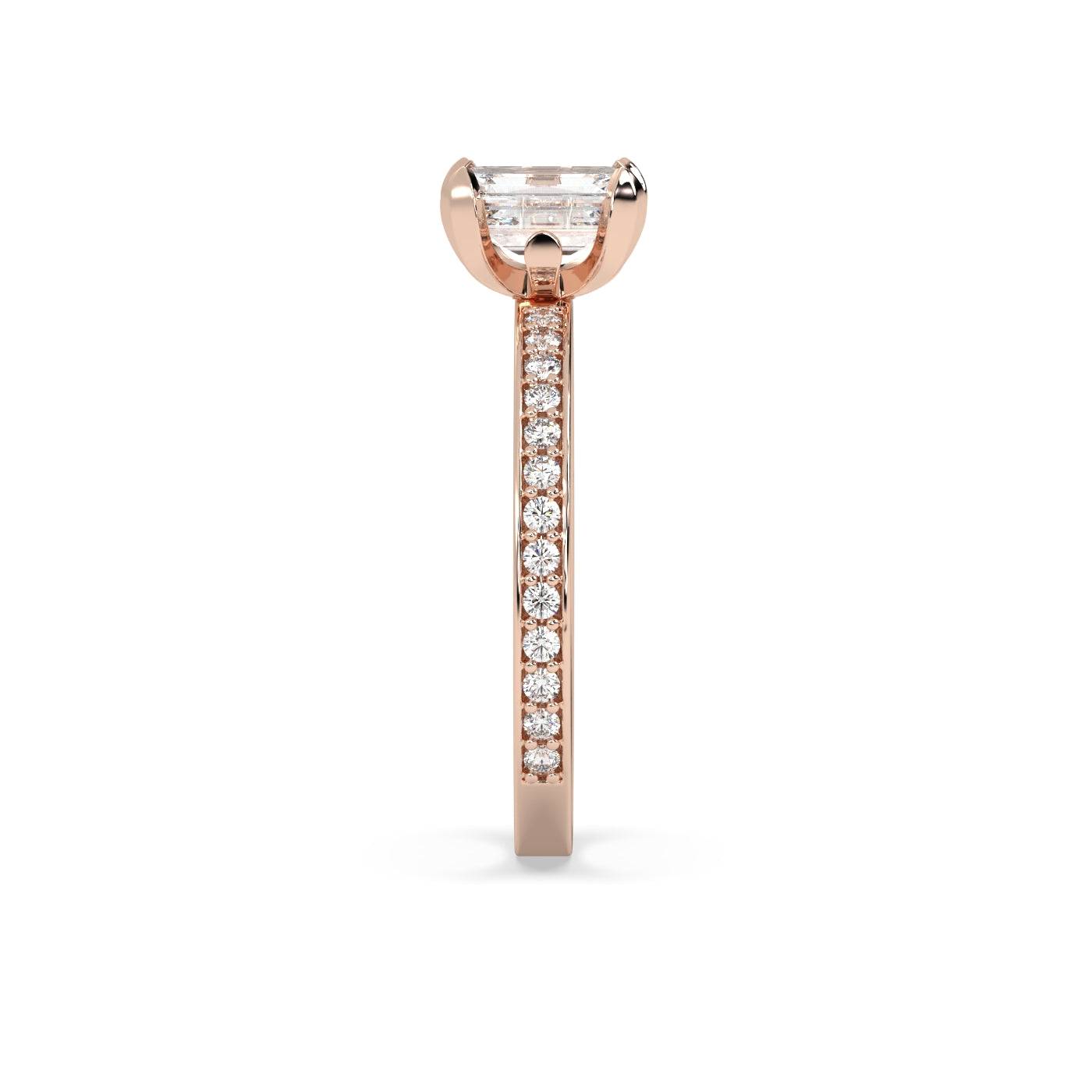 Fleur de Luce 1ct Emerald Cut Diamond Solitaire Engagement Ring with Pavé Set Band