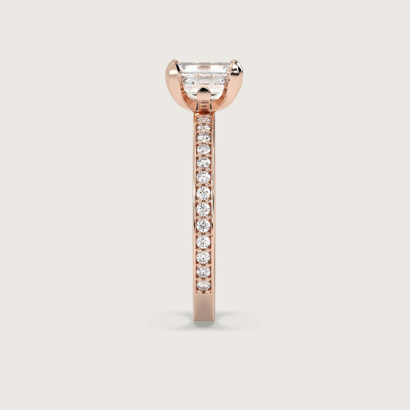 Emerald Cut Diamond Engagement Ring with Pavé Set Band in Fleur de Luce Setting