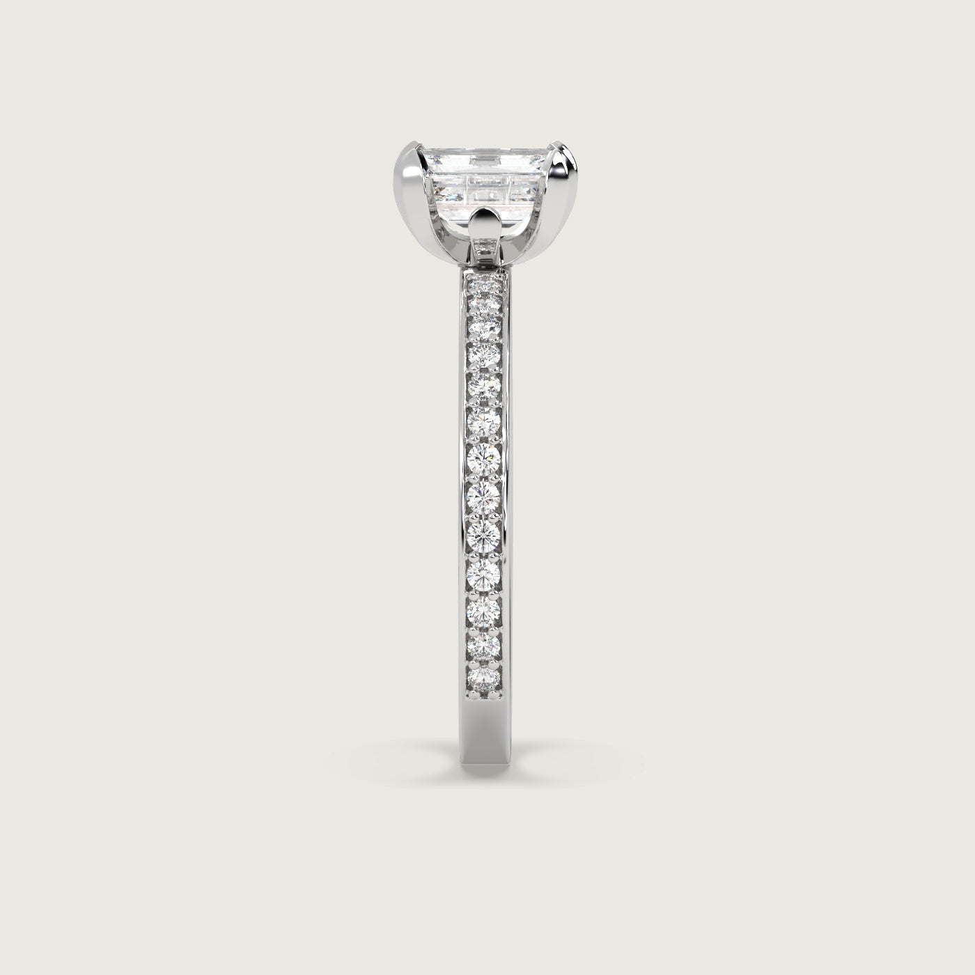 Emerald Cut Diamond Engagement Ring with Pavé Set Band in Fleur de Luce Setting