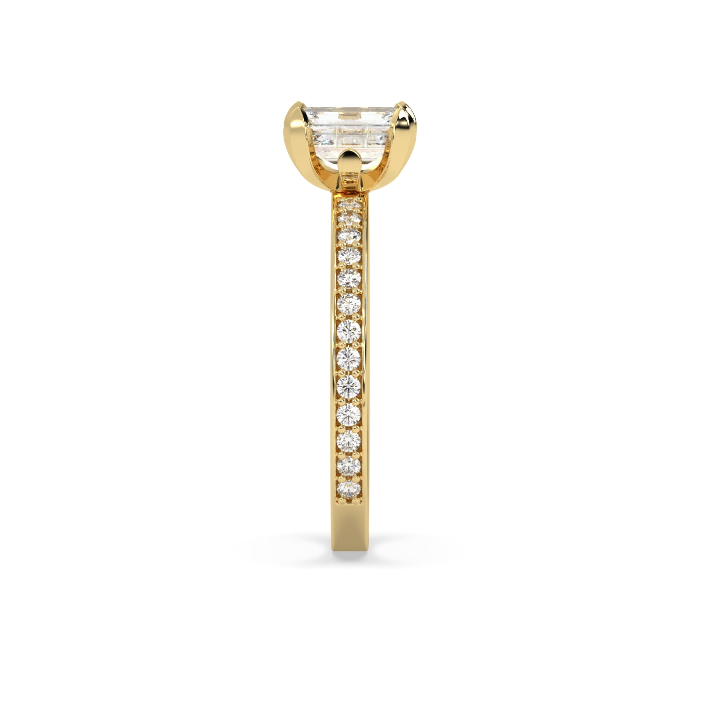 Fleur de Luce 1ct Emerald Cut Diamond Solitaire Engagement Ring with Pavé Set Band