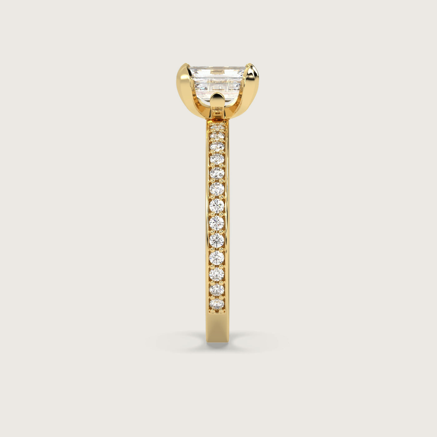 Emerald Cut Diamond Engagement Ring with Pavé Set Band in Fleur de Luce Setting