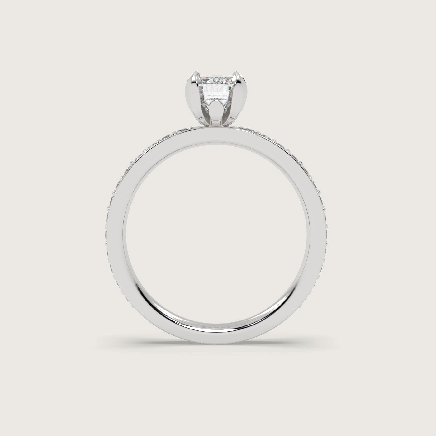 Emerald Cut Diamond Engagement Ring with Pavé Set Band in Fleur de Luce Setting