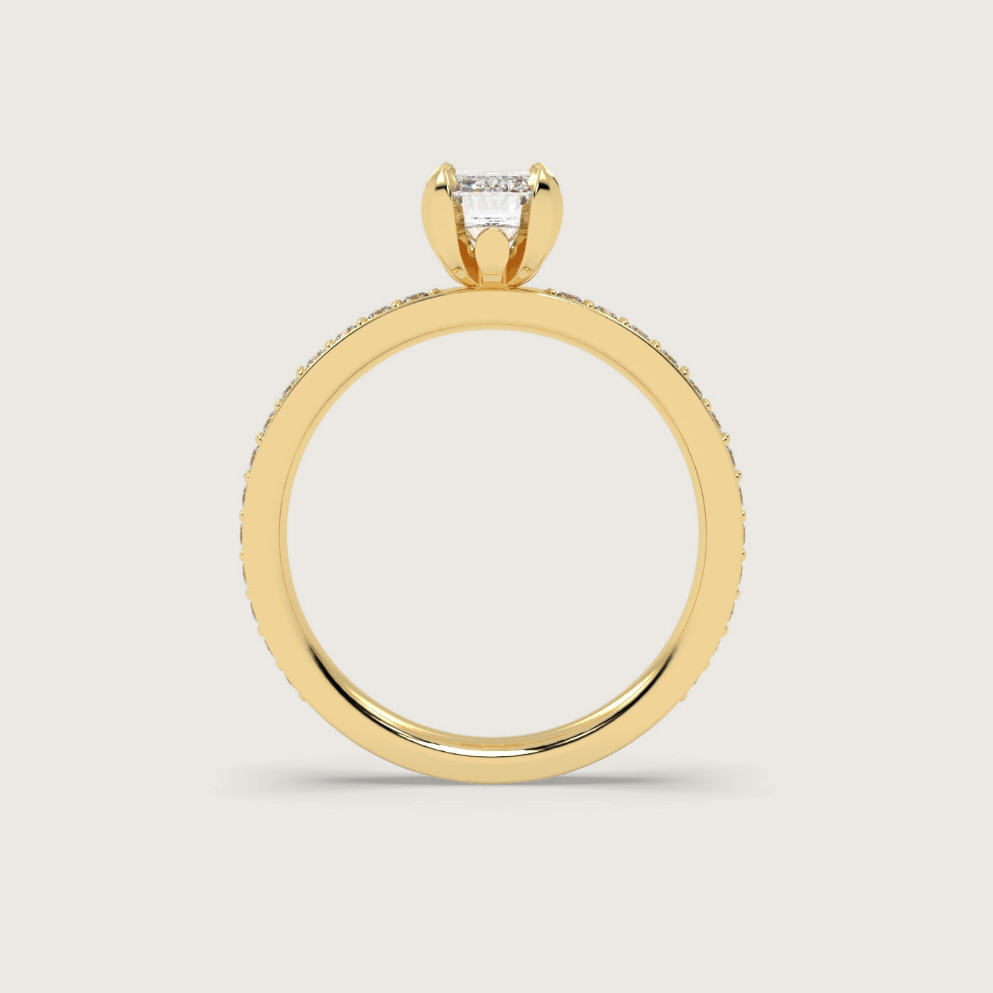 Emerald Cut Diamond Engagement Ring with Pavé Set Band in Fleur de Luce Setting