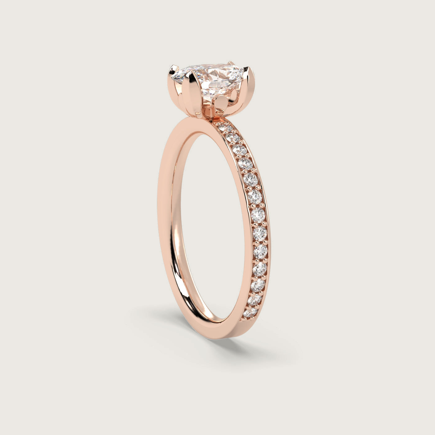 Oval Diamond Solitaire Ring with Pavé Set Band in Fleur de Luce Setting