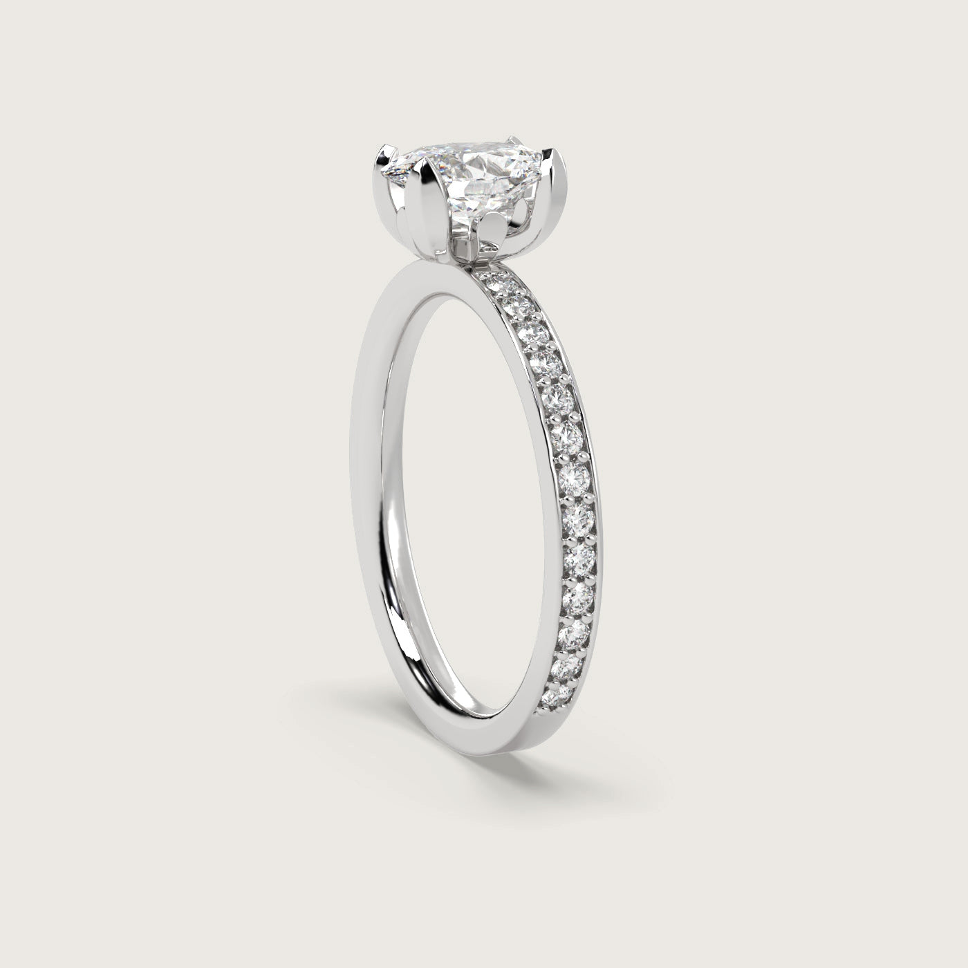 Oval Diamond Solitaire Ring with Pavé Set Band in Fleur de Luce Setting