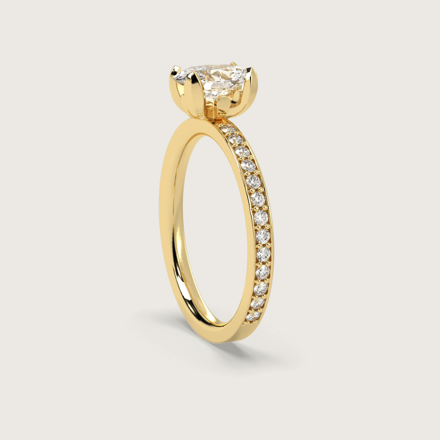 Oval Diamond Solitaire Ring with Pavé Set Band in Fleur de Luce Setting