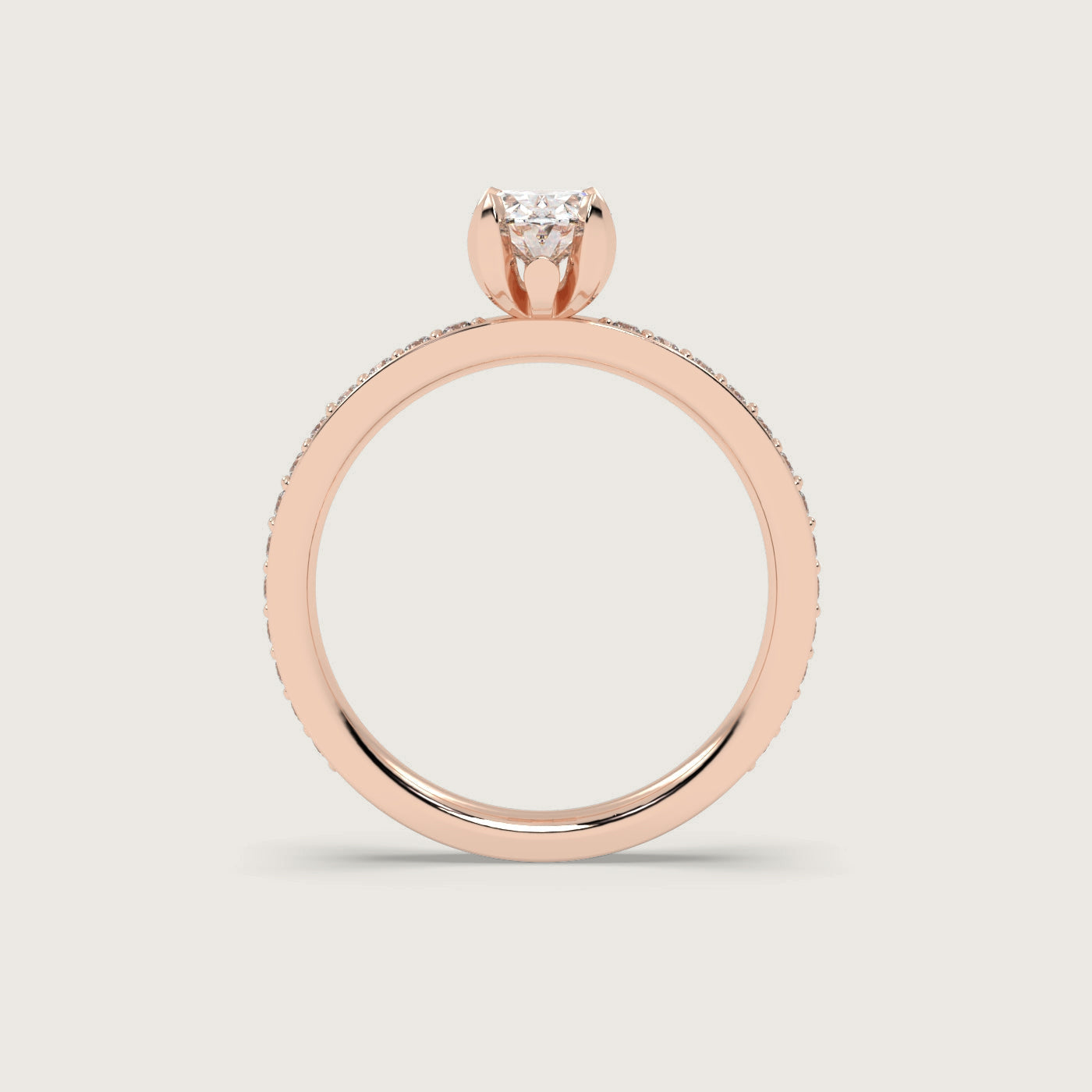 Oval Diamond Solitaire Ring with Pavé Set Band in Fleur de Luce Setting