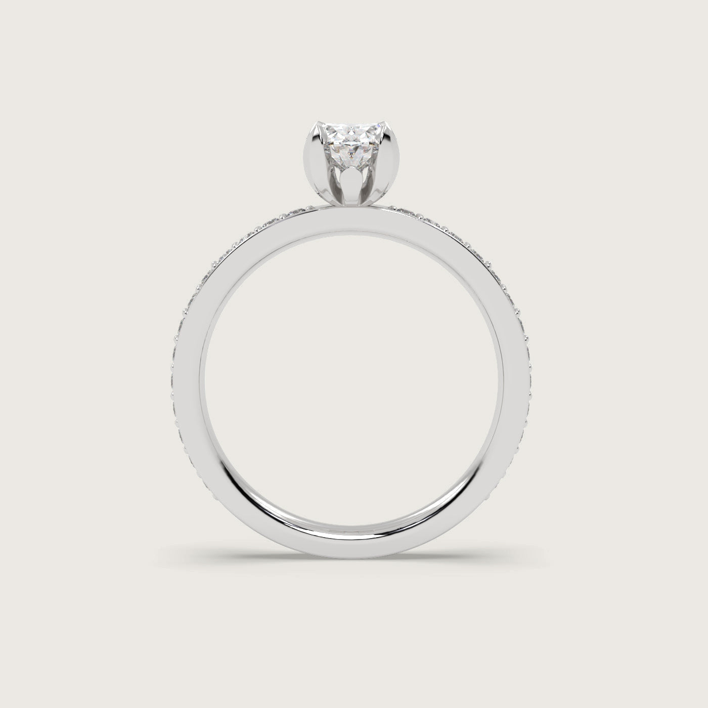 Oval Diamond Solitaire Ring with Pavé Set Band in Fleur de Luce Setting