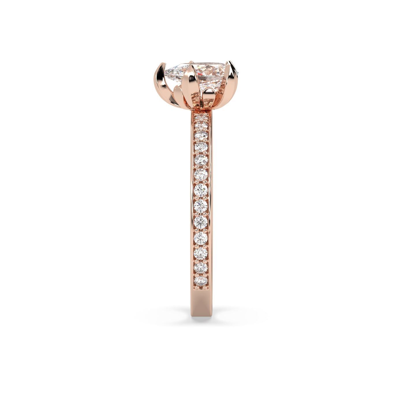 Fleur de Luce 1ct Pear Shape Diamond Solitaire Engagement Ring with Pavé Set Band