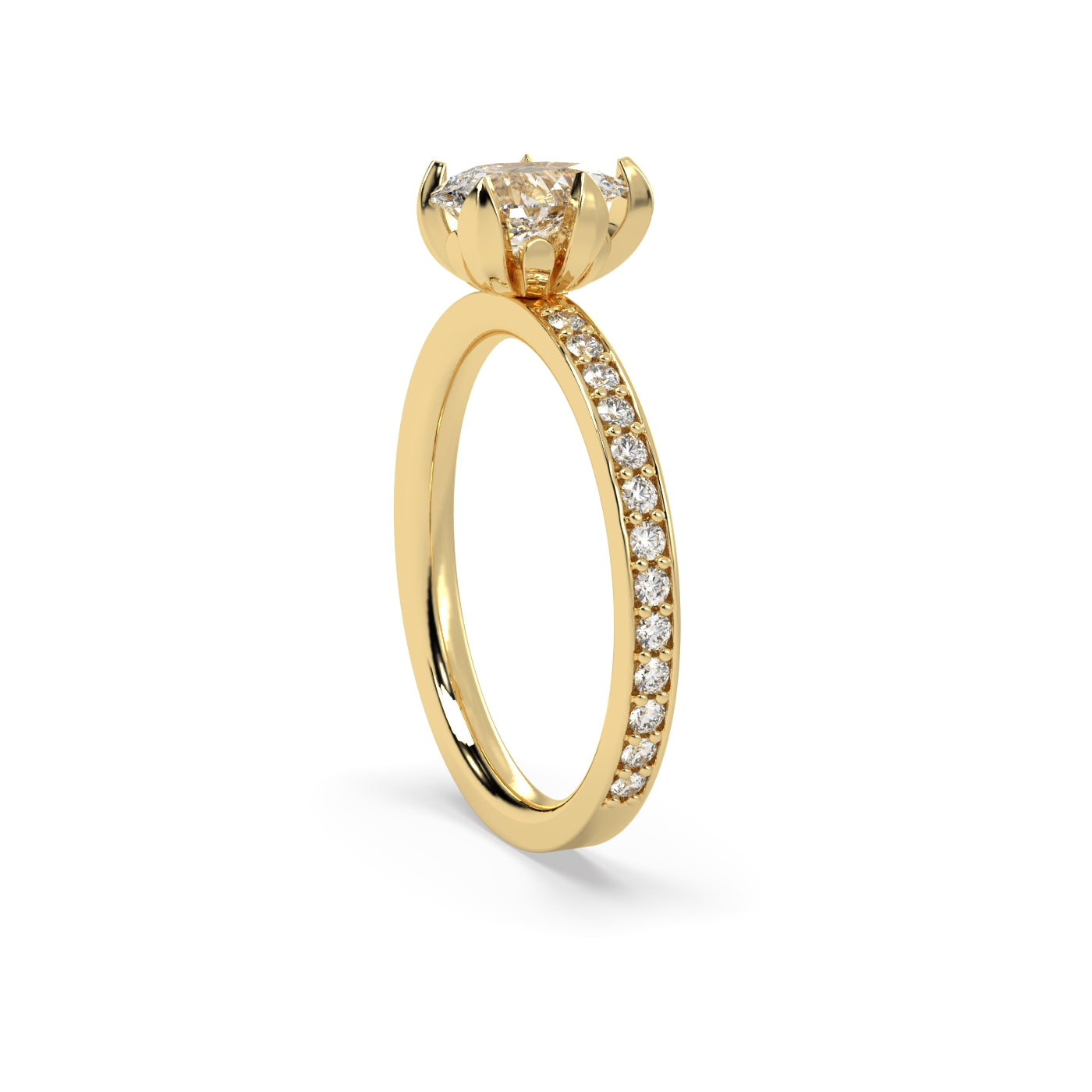 Fleur de Luce 1ct Pear Shape Diamond Solitaire Engagement Ring with Pavé Set Band